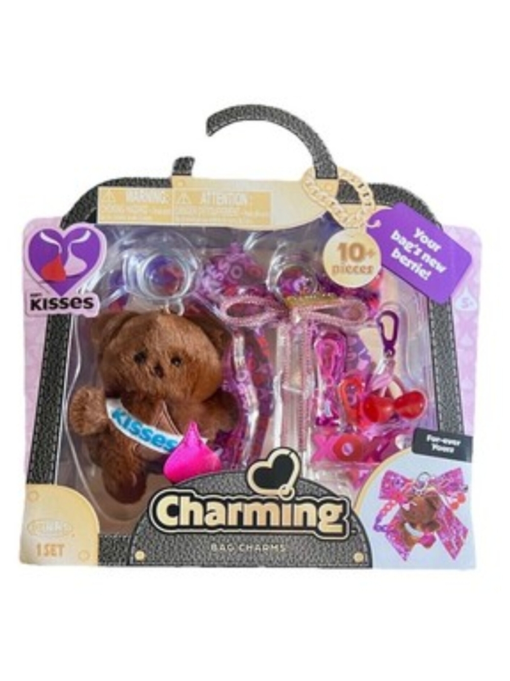 Hershey's Kisses Charming 10pc Bag Charms Plush Bear Keychain in Brown and Pink